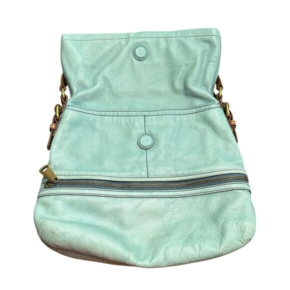 Fossil Purse Light Teal Green Aqua Shoulder Bag Leather Cowhide Fold-Over - Picture 4 of 11